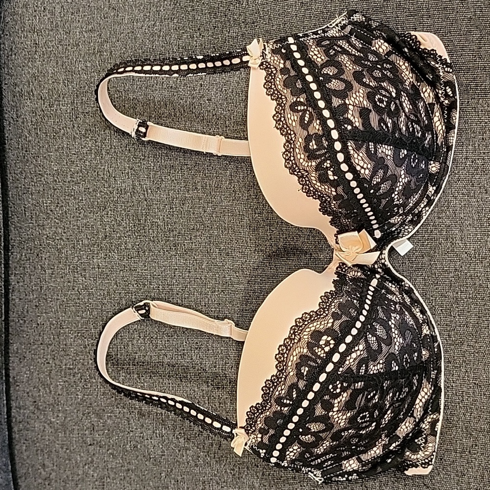 Adore Me Pink Black Lace Overlay Bra Size 34D - Picture 6 of 6